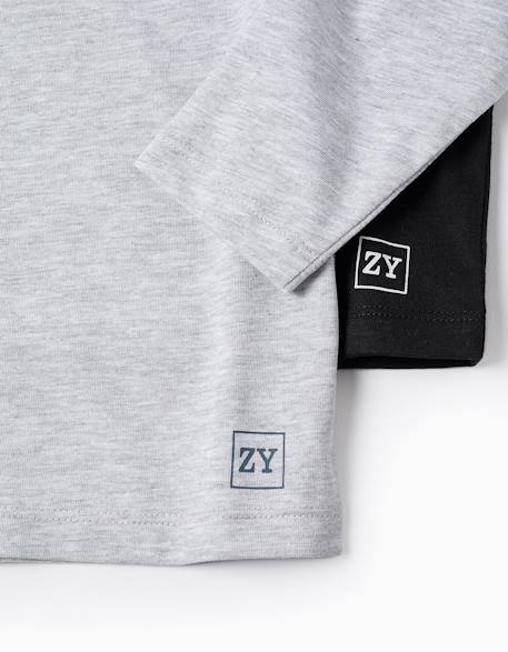 Lot de 2 t-shirts en coton à manches longues Blanc+Bleu foncé+Noir+Rouge 12 - vertbaudet enfant 