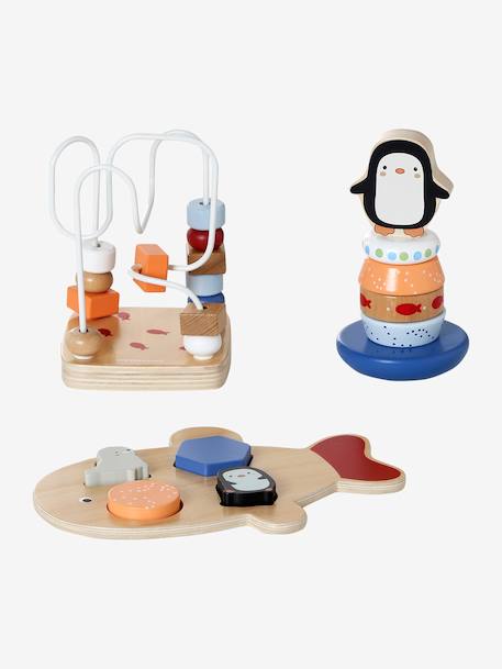 Coffret 3 jeux d'éveil BANQUISE en bois FSC® blanc 1 - vertbaudet enfant 