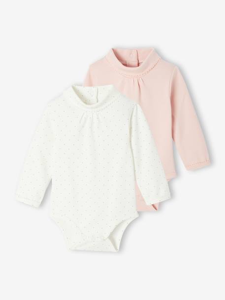 Lot de 2 bodies naissance col roulé manches longues rose pâle 1 - vertbaudet enfant 