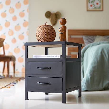Chevet enfant en métal 2 tiroirs style industriel Noir 1 - vertbaudet enfant 