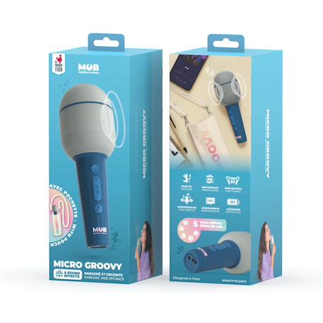 Micro groovy Navy - Micro karaoké bluetooth, effets de voix, mode duo et pochette Bleu navy+Rose 6 - vertbaudet enfant 