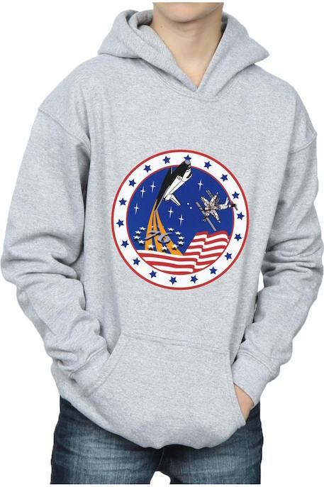 Sweat à capuche rocket coton nasa 76 Gris chiné+Noir 4 - vertbaudet enfant 