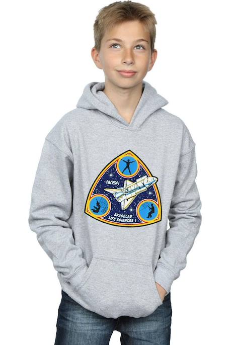 Sweat à capuche coton nasa spacelab life science Gris chiné+Noir 3 - vertbaudet enfant 