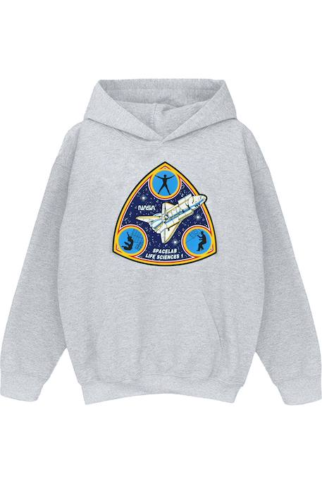 Sweat à capuche coton nasa spacelab life science Gris chiné+Noir 1 - vertbaudet enfant 