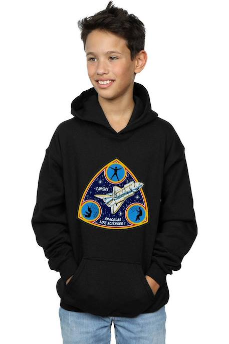 Sweat à capuche coton nasa spacelab life science Gris chiné+Noir 9 - vertbaudet enfant 