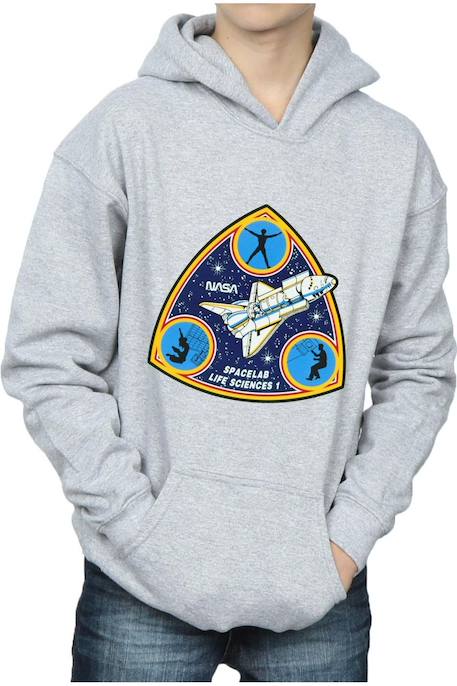 Sweat à capuche coton nasa spacelab life science Gris chiné+Noir 4 - vertbaudet enfant 