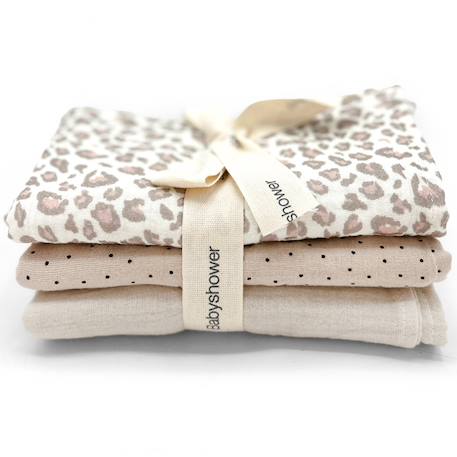 Lot de 3 langes soft print (70 x 70 cm) Blanc, gris, rose 1 - vertbaudet enfant 