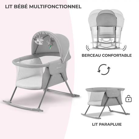 Berceau pliant 3 en 1 avec fonction lit de camping et bascule Beige+Grey 8 - vertbaudet enfant 