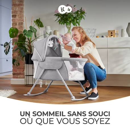 Berceau pliant 3 en 1 avec fonction lit de camping et bascule Beige+Grey 2 - vertbaudet enfant 