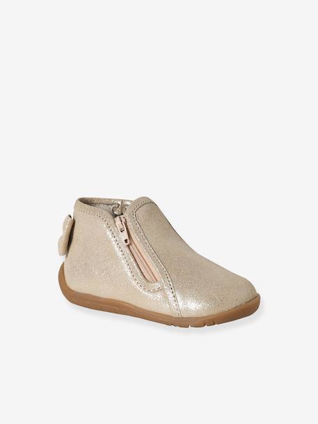 Chausson zippée souples en cuir bébé or+vieux rose 1 - vertbaudet enfant 