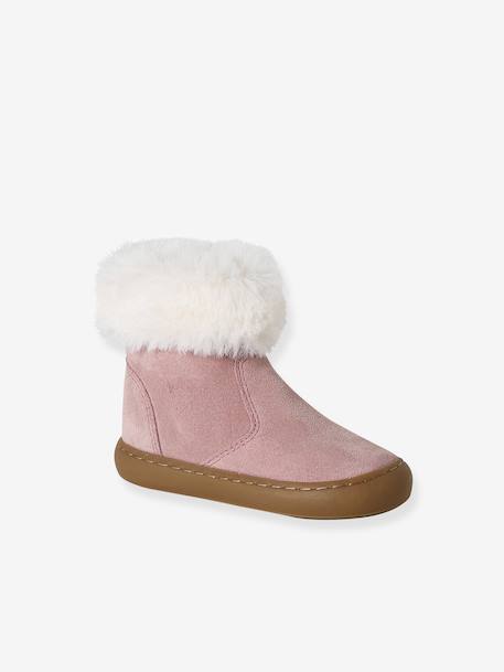 Boots bébé fille cuir fourrées et zippées vieux rose 1 - vertbaudet enfant 