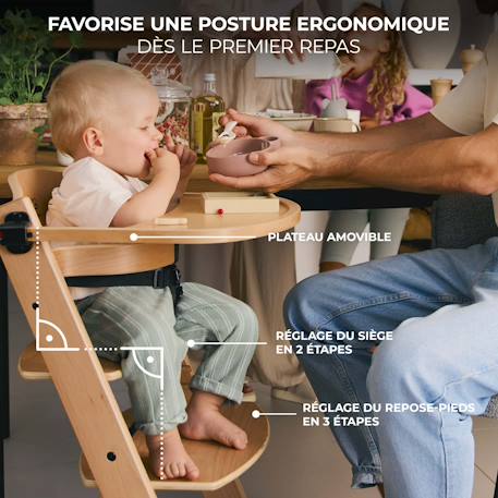 Ensemble Chaise haute en bois 3 en 1 Transat Enock + Calmee, pratique et confortable Gris 5 - vertbaudet enfant 