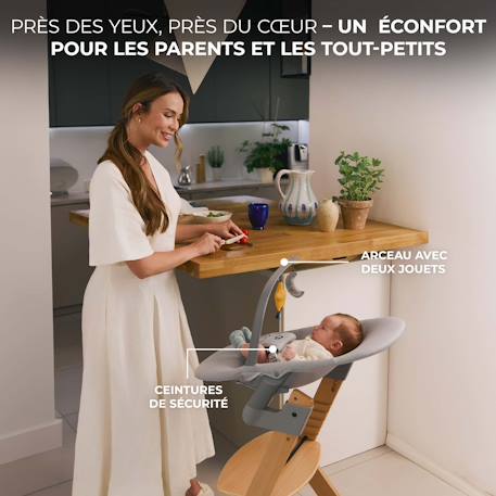 Ensemble Chaise haute en bois 3 en 1 Transat Enock + Calmee, pratique et confortable Gris 4 - vertbaudet enfant 