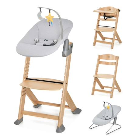 Chaise Haute Évolutive Kinderkraft ENOCK + CALMEE avec Transat Bébé, Assise Réglable, Design Scandinave et Bois de Hêtre Gris 1 - vertbaudet enfant 