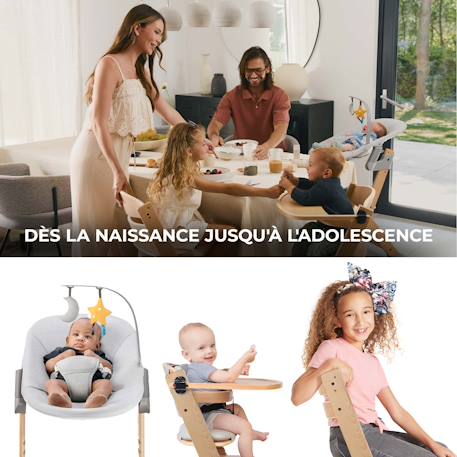 Ensemble Chaise haute en bois 3 en 1 Transat Enock + Calmee, pratique et confortable Gris 3 - vertbaudet enfant 
