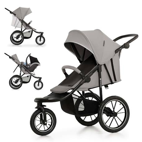 Poussette Tout-Terrain Kinderkraft HELSI 2 avec 3 Roues Gonflables Amorties, Dossier Allongé et Poignée Réglable Gris+Noir 1 - vertbaudet enfant 