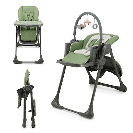 Chaise Haute Bébé TUMMIE 2 en 1 avec Fonction Transat, Réglage 7 Hauteurs, Double Plateau et Pliage Compact Beige+Gris+Vert 13 - vertbaudet enfant 