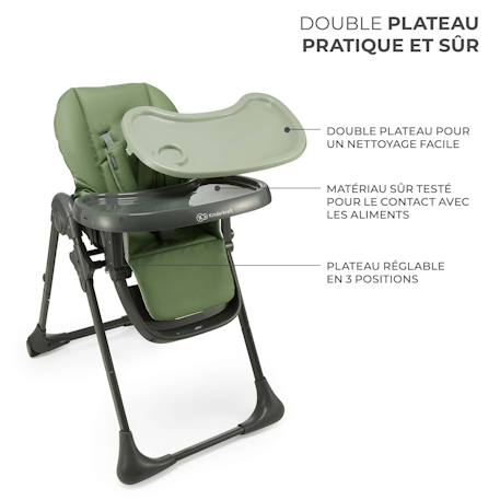 Chaise Haute 2 en 1,  ergonomique, inclinable, pliable avec hauteur réglable Beige+Gris+Vert 17 - vertbaudet enfant 
