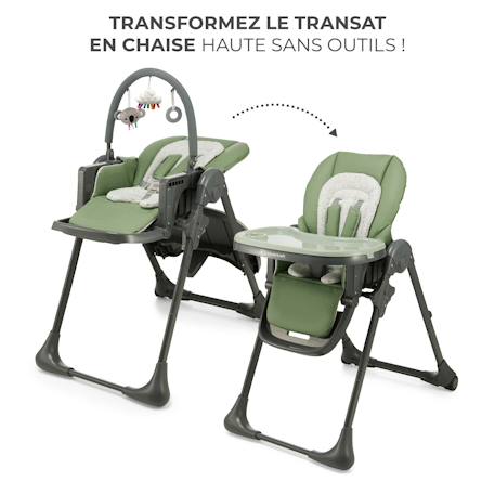Chaise Haute 2 en 1,  ergonomique, inclinable, pliable avec hauteur réglable Beige+Gris+Vert 15 - vertbaudet enfant 