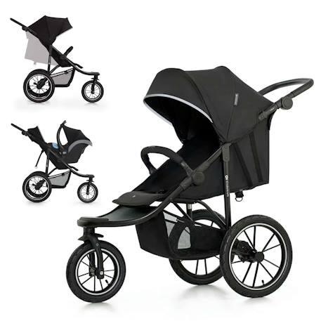 Poussette Tout-Terrain Kinderkraft HELSI 2 avec 3 Roues Gonflables Amorties, Dossier Allongé et Poignée Réglable Gris+Noir 7 - vertbaudet enfant 