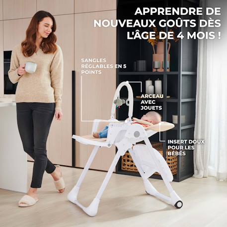 Chaise Haute 2 en 1,  ergonomique, inclinable, pliable avec hauteur réglable Beige+Gris+Vert 8 - vertbaudet enfant 