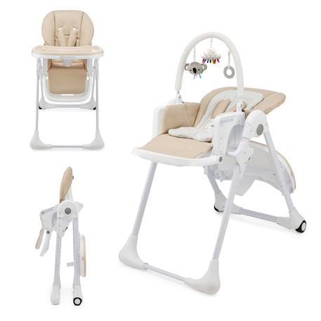Chaise Haute Bébé TUMMIE 2 en 1 avec Fonction Transat, Réglage 7 Hauteurs, Double Plateau et Pliage Compact Beige+Gris+Vert 1 - vertbaudet enfant 