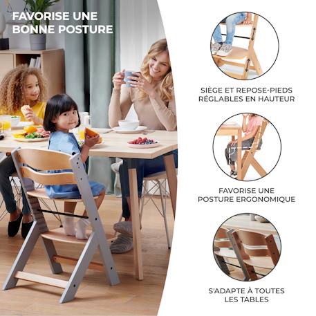 Chaise haute bois 3 en 1 reglable avec harnais, évolutive, réglable Beige+Blanc+Blanc/bois+Bois naturel+Gris+Gris / bois+Marron+Noir 45 - vertbaudet enfant 