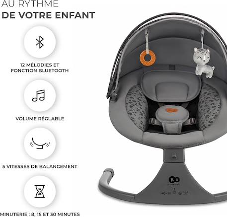 Balançoire transat bébé électrique 2en1 LUMI 2 - avec musique Gris foncé 6 - vertbaudet enfant 