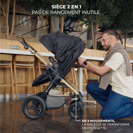 Poussette 3 en 1 Kinderkraft MOOV 2 XL avec Siège 2 en 1 Convertible, Nacelle XL, Roues Gonflables et MINK PRO i-Size Gris+Noir 9 - vertbaudet enfant 