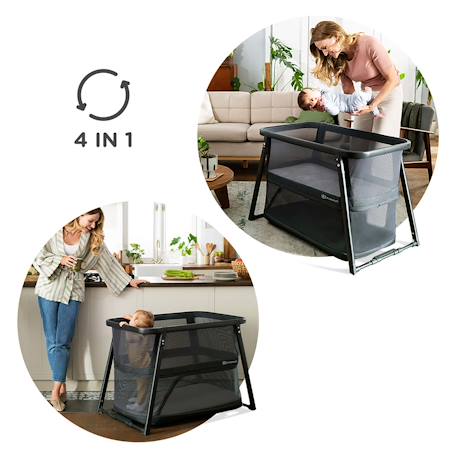 Lit Bébé 4 en 1 SOFI PLUS avec Fonction Berceau, Matelas Inclus, Pliage en 5 Secondes et Parc Évolutif Gris / gris 2 - vertbaudet enfant 