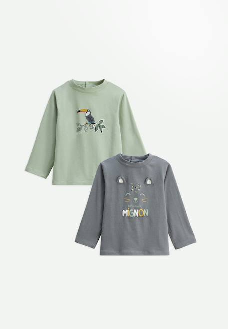 Lot de 2 t-shirts bébé manches longues boavista Kaki 1 - vertbaudet enfant 