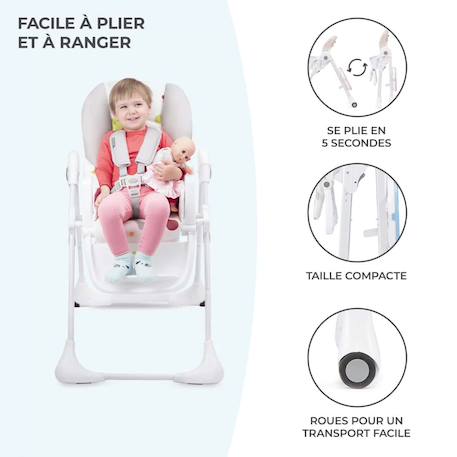Chaise haute de luxe  Yummi bebe enfant, réglable, plateau amovible Multicolore+Rose 8 - vertbaudet enfant 