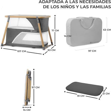 Lit Bébé 4 en 1 SOFI avec Fonction Berceau, Matelas Inclus, Pliage en 5 Secondes et Sac de Transport Gris 3 - vertbaudet enfant 