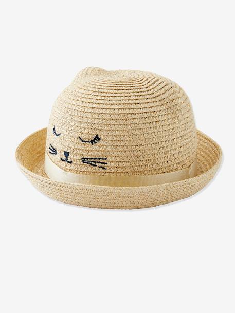 Chapeau de soleil fille irisé broderie chat et oreilles fantaisie naturel irisé 1 - vertbaudet enfant 