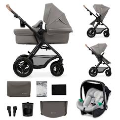 Puériculture-Poussette-Poussette duo et trio-Poussette 3 en 1 Kinderkraft MOOV 2 AIR avec Siège 2 en 1 Transformable, Roues Gonflables et MINK PRO i-Size Inclus
