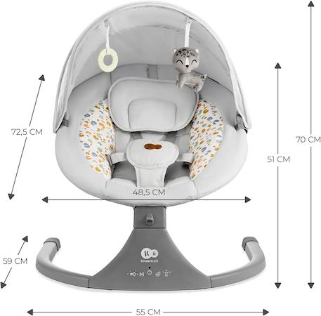 Balançoire transat bébé électrique 2en1 LUMI 2 - avec musique Gris clair 6 - vertbaudet enfant 