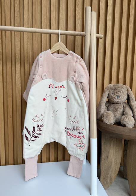 Turbulette d'hiver en velours avec pieds retroussables et manches amovibles manouk Ecru 1 - vertbaudet enfant 