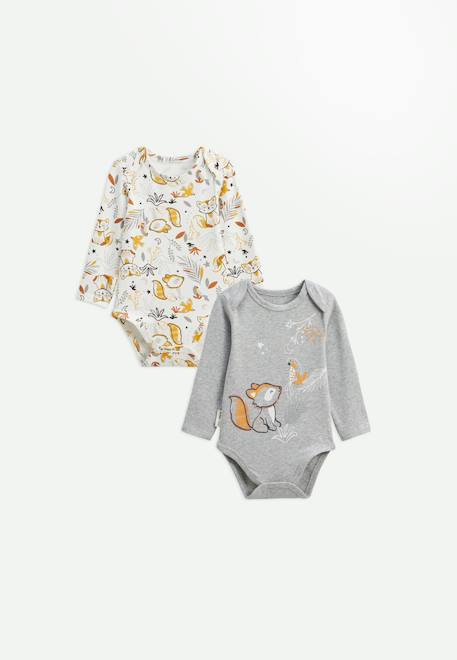 Lot de 2 bodies bébé manches longues petit loup Gris 1 - vertbaudet enfant 