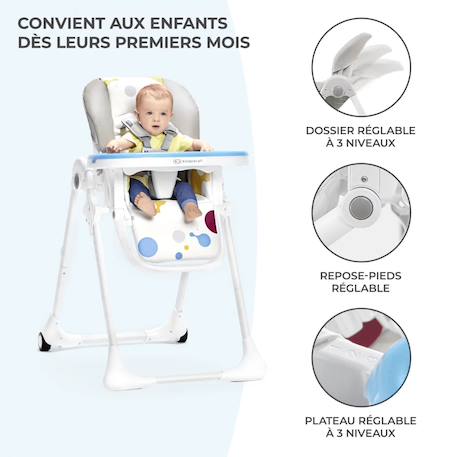 Chaise haute de luxe  Yummi bebe enfant, réglable, plateau amovible Gris+Multicolore+Rose 3 - vertbaudet enfant 