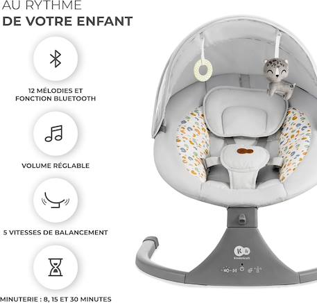 Balançoire transat bébé électrique 2en1 LUMI 2 - avec musique Gris clair 5 - vertbaudet enfant 
