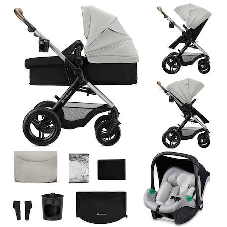 Poussette 3 en 1 Kinderkraft MOOV 2 XL avec Siège 2 en 1 Convertible, Nacelle XL, Roues Gonflables et MINK PRO i-Size Gris+Noir 1 - vertbaudet enfant 