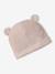 Kit naissance bonnet, moufles et chaussons et son pochon personnalisable beige chiné+écru+rose 17 - vertbaudet enfant 