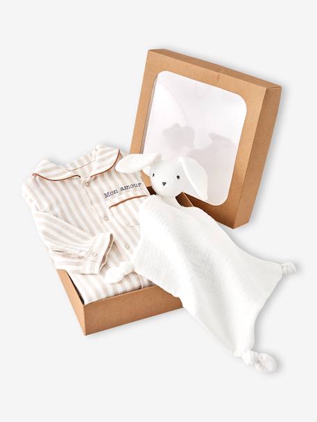 Pyjama bébé en flanelle + doudou coffret cadeau naissance beige 1 - vertbaudet enfant 