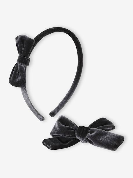 Ensemble serre-tête et barrette fille en velours anthracite+rouge 1 - vertbaudet enfant 