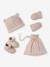 Kit naissance bonnet, moufles et chaussons et son pochon personnalisable beige chiné+écru+rose 16 - vertbaudet enfant 
