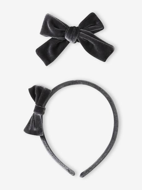Ensemble serre-tête et barrette fille en velours anthracite+rouge 2 - vertbaudet enfant 