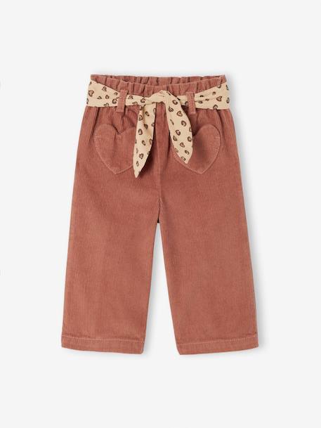 Pantalon bébé en velours côtelé avec ceinture 'léopard' à nouer terracotta 3 - vertbaudet enfant 