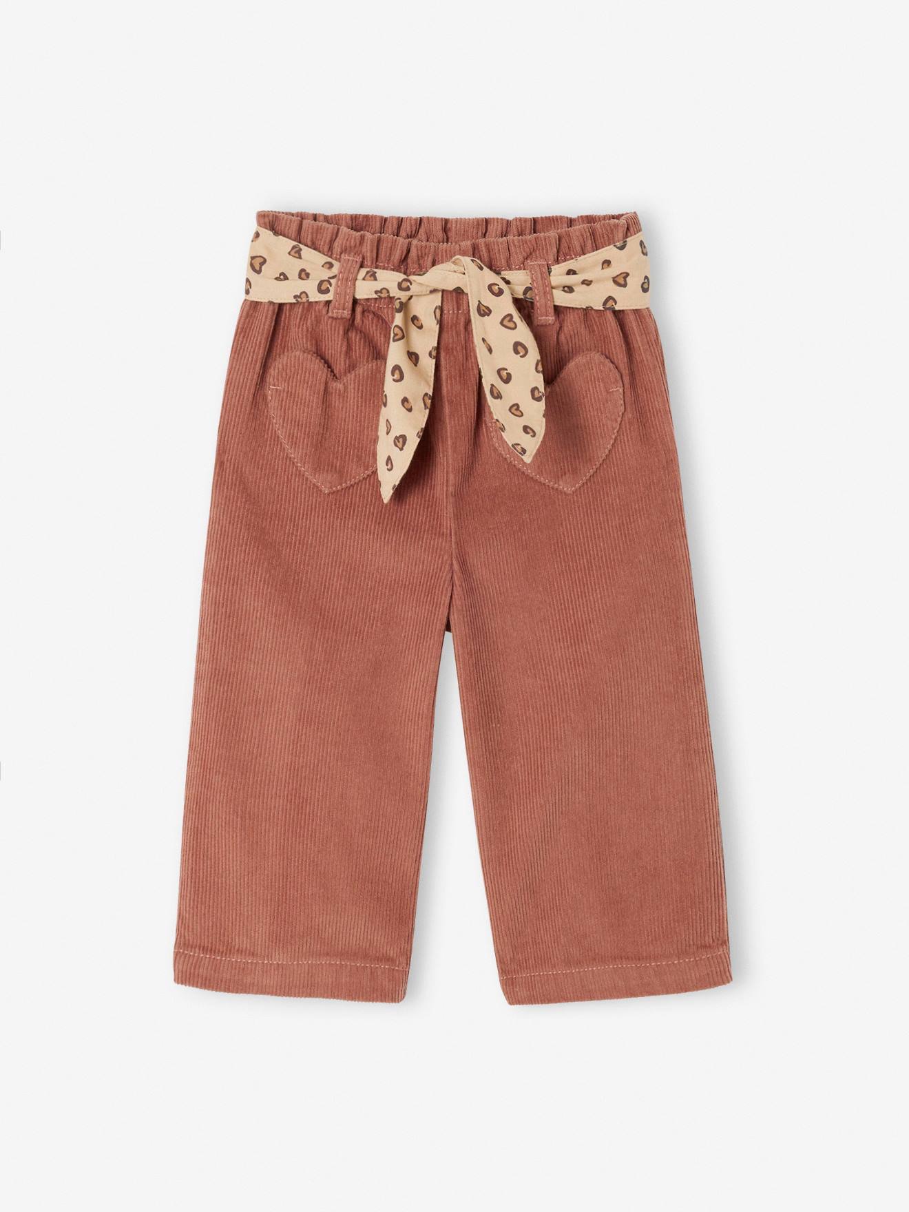 Pantalon Bébé En Velours Côtelé VERTBAUDET – Ceinture Léopard à Nouer – Taille 4A (104 Cm) – Terracotta