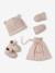 Kit naissance bonnet, moufles et chaussons et son pochon personnalisable beige chiné+écru+rose 21 - vertbaudet enfant 
