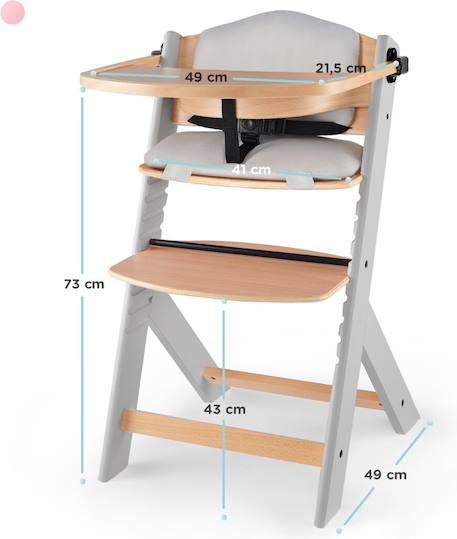 Chaise Haute Évolutive ENOCK 3 en 1 avec Coussin Inclus, Assise Réglable et Bois de Hêtre Massif Stable Blanc+Gris+Noir 5 - vertbaudet enfant 